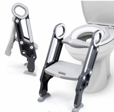 Safety Potty Kid Toddler Training Toilet Seat Step Ladder Loo Trainer,Grey&White