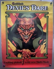 Vintage Gottlieb 1981 Devils Dare Pinball Full Promo Poster 80s Arcade Original