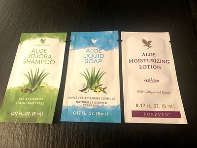 5ml Forever Living Aloe Vera Shampoo, Flüssigseife, Feuchtigkeitslotion TESTER