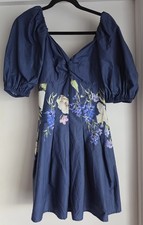 Express Floral Mini Dress Women S Navy Sweetheart Bubble Sleeve Casual Romantic