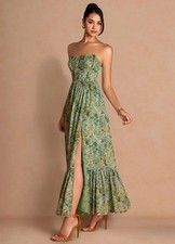Azazie Women's Portia Green Floral Maxi Dress - No Import Fees