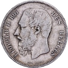 [#1512104] Belgium, Leopold II, 5 Francs, 1868, Brussels, Fautée / Error, Sil, v
