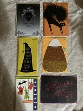 Papyrus Lot of 6 Halloween Greeting Cards Skull Ghost Cat Black NEW! Embellished