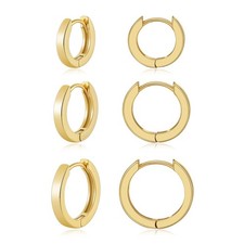 Gacimy 3 Pairs Small Gold Huggie Hoop Earrings Set, 14K 8-10-12mm,