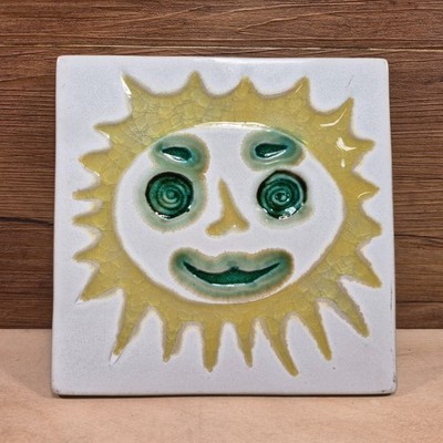 Vintage Bennington Vermont Potters Sun Face Tile Trivet Wall Decor #1532