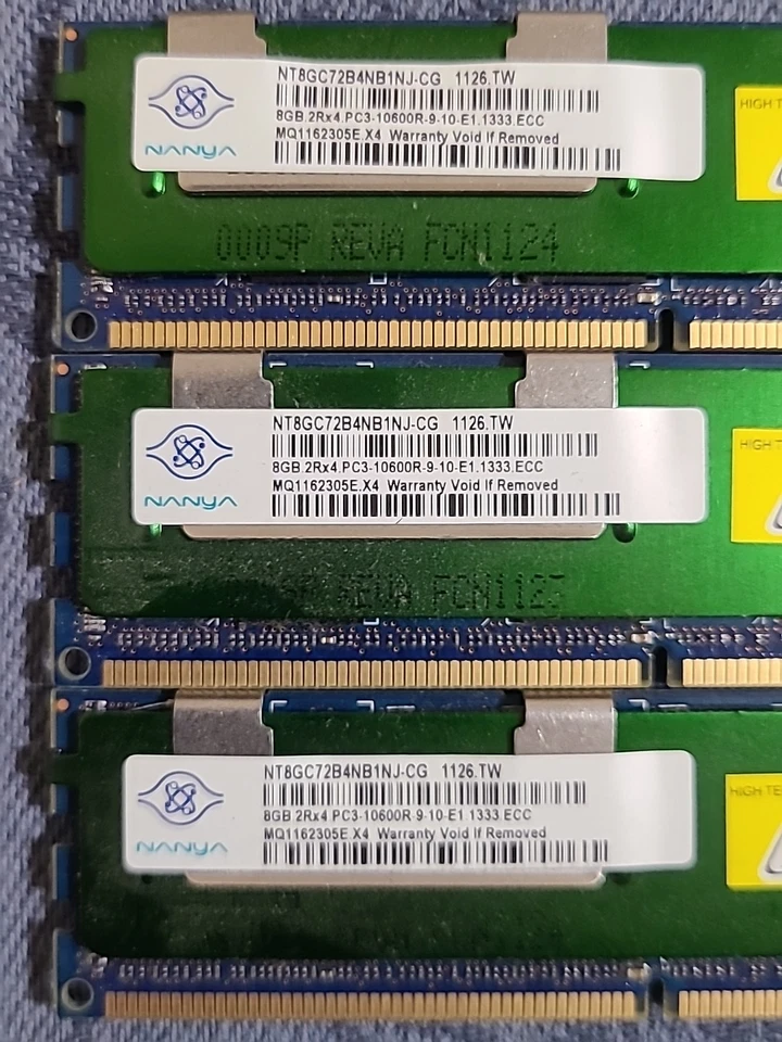 Lot Of 9x 8GB 2RX4 PC3-10600R Micron MT36JSF1G72PZ-1G4M1FE Nanya NT8GC72B4NB1NJ - Image 3 of 4