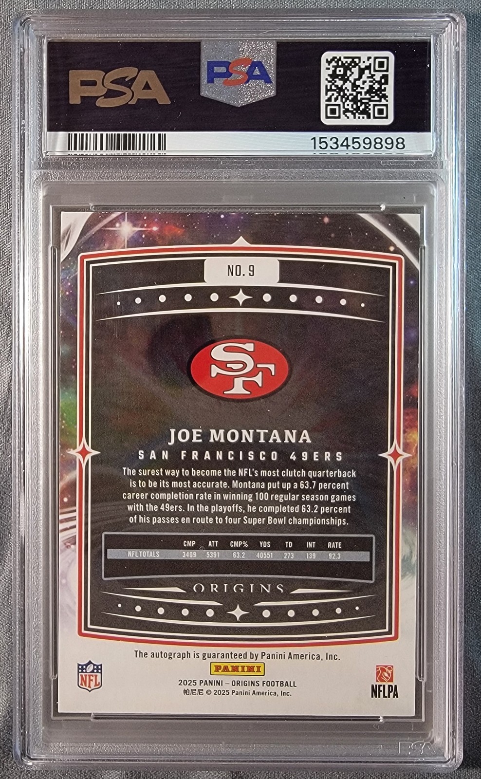 Panini 2025 Origins Joe Montana Autographs #9 Hard Signed /25 PSA 9 49ers view 2