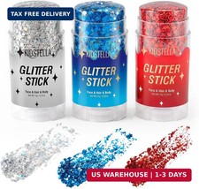 Body Glitter Stick for Face  Hair, Team Spirit Glitter Red Blue Silver Kit