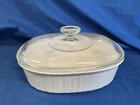 Vintage Corning Ware French White 1.8 L  F-12-B  Oval Casserole W/Pyrex Lid