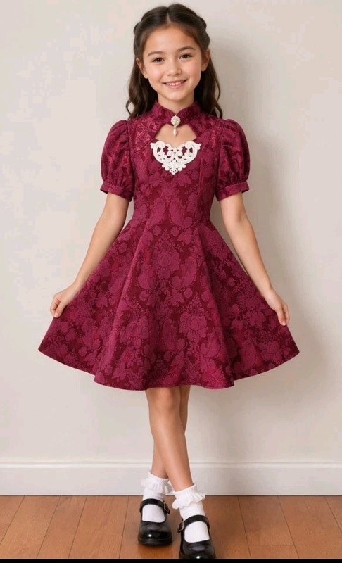 Jessica McClintock Girls Dress Size 10 Victorian Style Burgundy Short Slv. #W1