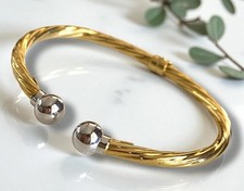 Vintage 14k 585 Italian Two Tone Gold Ball Cuff Hinged BABY Bangle Bracelet 