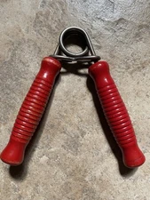 Vintage Hand Grip Exercise Strengthening Tool - Red Wood Handle Gym Equipment