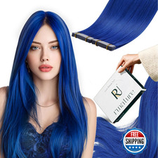 RUNATURE Tape in Hair Extensions Human Hair Blue Hair Extensions Tape ins Human