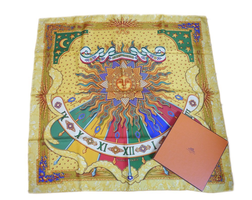 Authentic HERMES Scarf 90 CARRE CARPE DIEM Silk #2403 | eBay