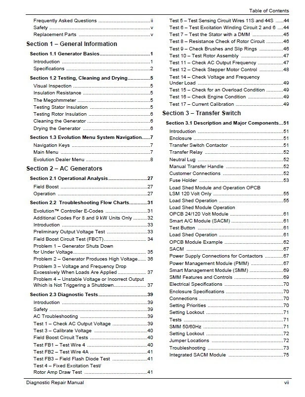 Manual de reparación de diagnóstico Generac Evolution refrigerado por aire 1.0/2.0/WiFi Foto 2 de 4