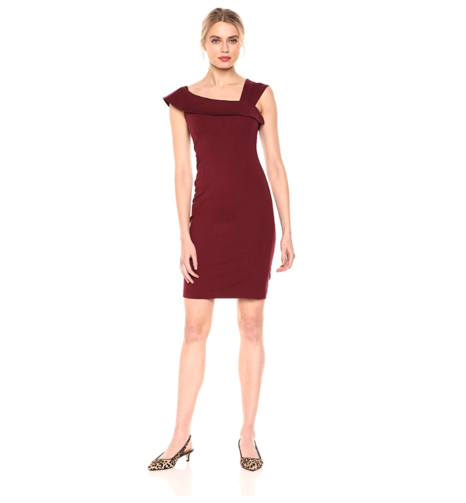Lark & Ro Women Asymmetrical Flounce Neckline Sheath Dress Red Wine NWT New  | eBay