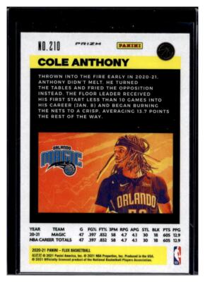 2020-21 Panini Flux Silver Cracked Ice Prizm #210 Cole Anthony RC