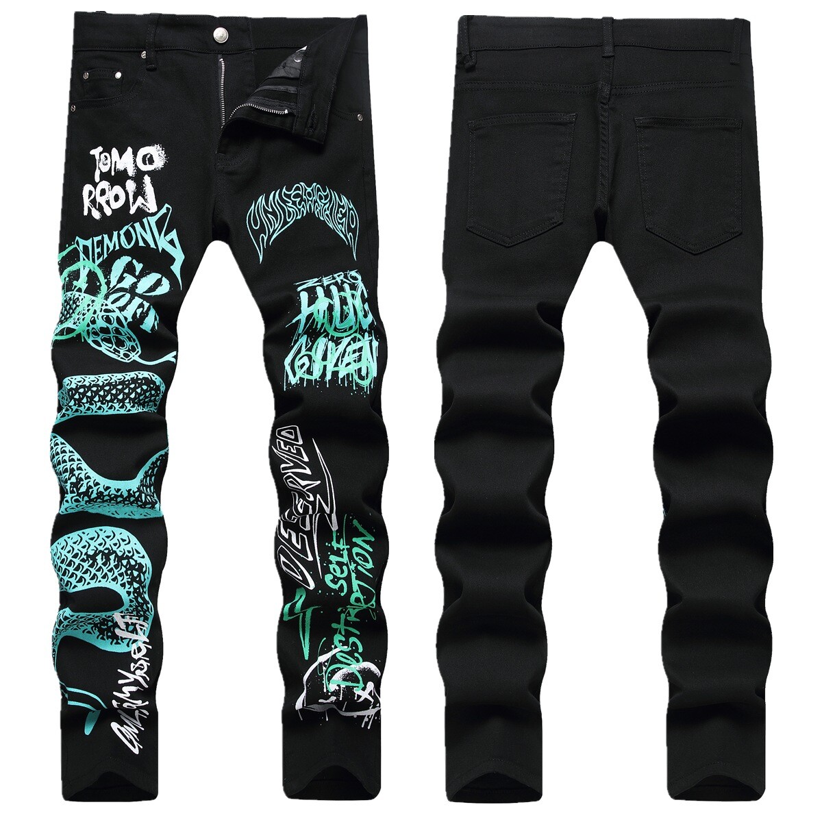 Jeans brand cool color printing high street trend slim fit elastic Pants-image