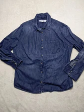 Pure Energy Womens 1X Plus Blue Denim Shirt Button Shirt Long Sleeve 100% Cotton