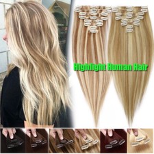 CLEARANCE Clip In 100 Human Hair Extensions Full Head Real Remy Hair Highlight