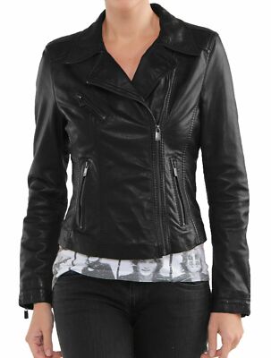 Women's 100% Leather Jacket Black Biker Motorcycle Stylish Soft Lambskin Coat