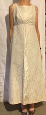 Vintage 1960s white evening gown empire waist with train Mod A Line