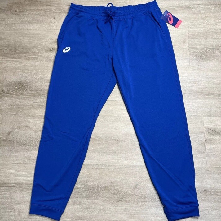Asics French Terry Mens Blue Jogger Pants Size M Athletic Comfort
