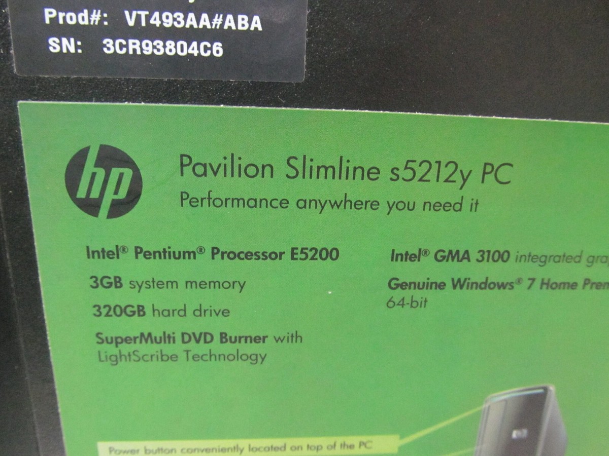 HP Pavilion s5212y Slimline Desktop Computer Tower PC w/ Windows 7