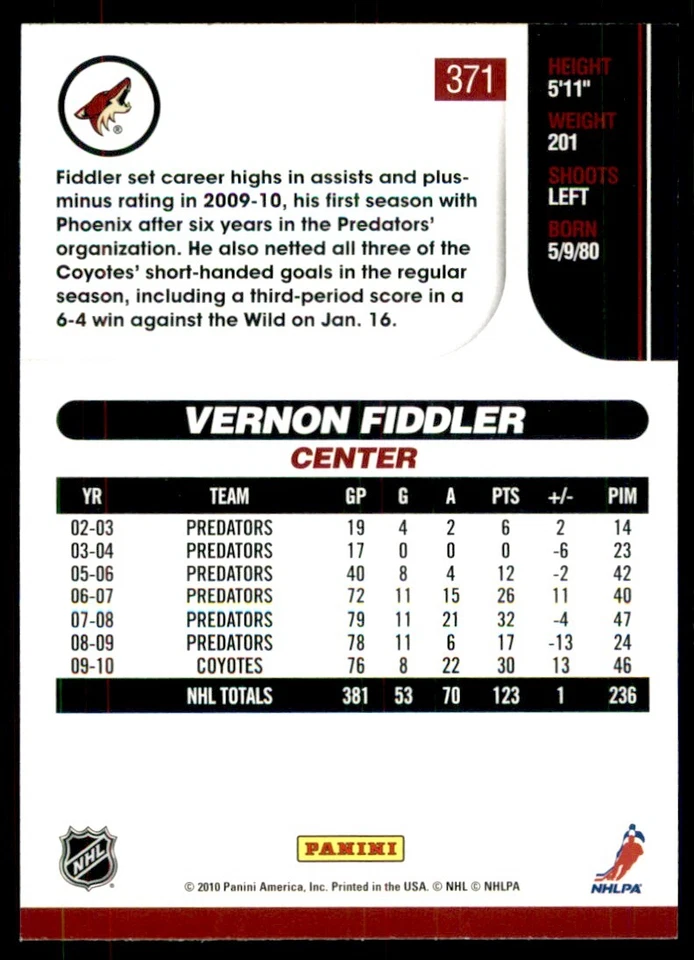2010-11 Score Vernon Fiddler #371 - Image 2 of 2