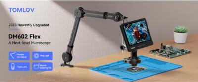 TOMLOV Digital Microscope 10'' Screen 2000X Soldering Microscope Flex Arm