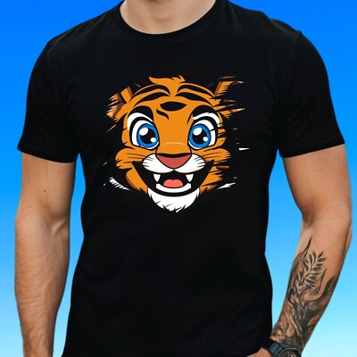 Mens Playful Animal Face Motif Cotton T-Shirt Size XS to 5XL