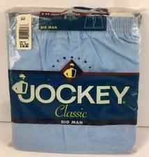 2 Vintage Jockey Big Man Full Cut Boxers Mens Size 60 2 Pack Blue USA MADE