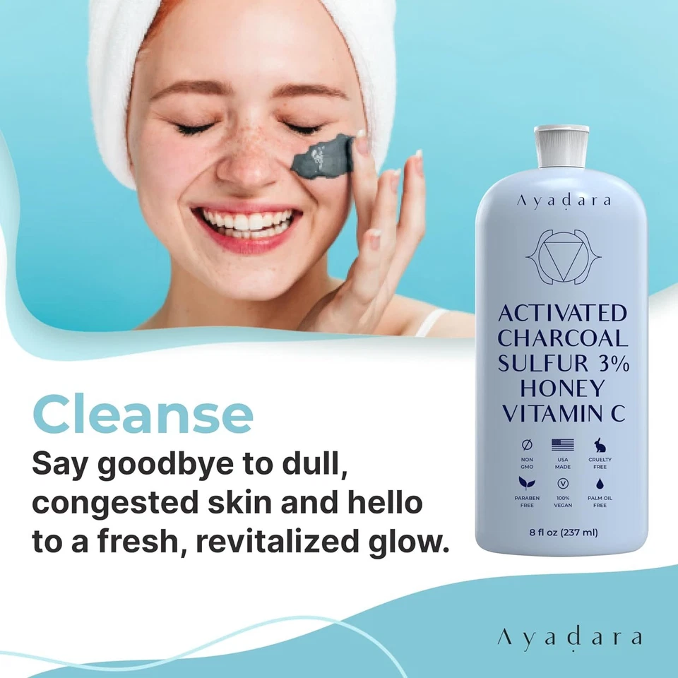 Ayadara Cystic Hormonal & Severe Acne Charcoal Face Wash with Sulfur, 425 Uses - Image 3 of 4