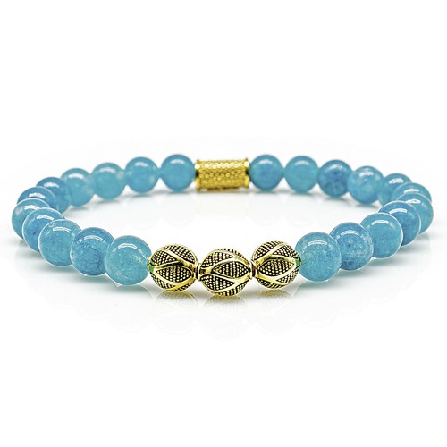 Jade 925 Sterling Silber Armband Bracelet Perlenarmband Amazonite 18k Gold Beads - Picture 2 of 13