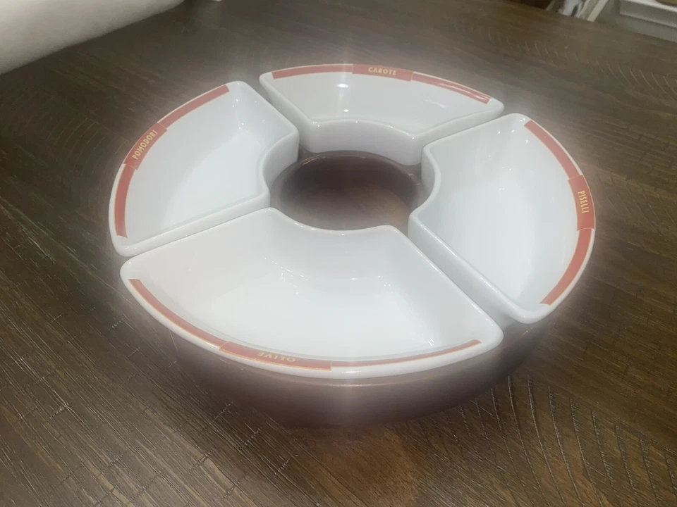 POTTERY BARN Rustica Lazy Susan Wood Base Spins 4 Serving Trays-12in. Dips/Chips - Image 3 of 4