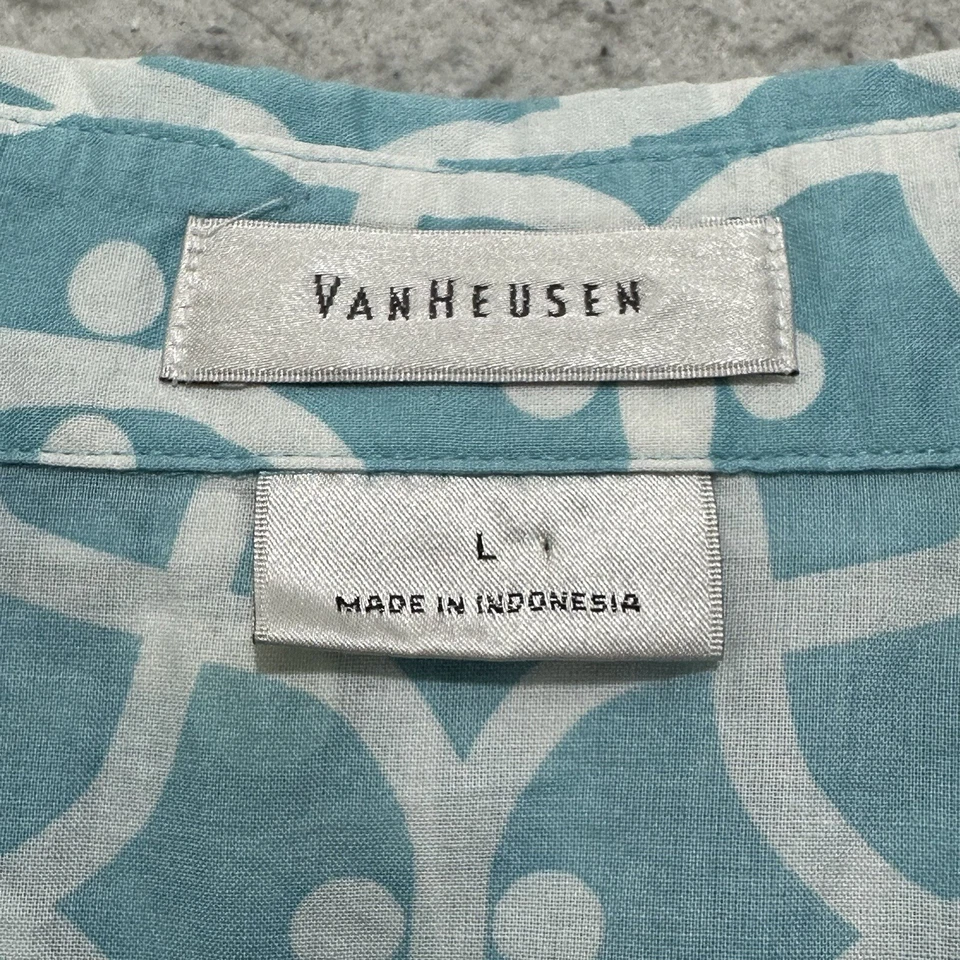 Camisa para mujer Van Heusen grande con botones azul claro + blanco estampado Top Foto 3 de 4