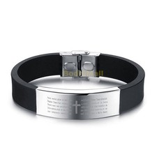 Bible Cross Charm Men Stainless Steel Bangle Bracelet