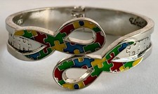 Autism Awareness Hinged Clamper Bracelet Puzzle Ribbon Until All The Pieces Fit