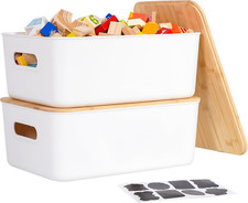 Storage Bins with Bamboo Lids 16QT Plastic Storage Containers Stackable Organize