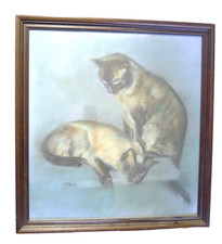 IDEA ARREDO IDEA REGALO VECCHIO DIPINTO DISEGNO GATTO SIAMESE 1920 C MICIO GATTI