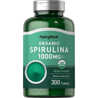 Piping Rock Organic Spirulina Tablets 1000 Mg 300 Pills Vegetarian Non-g
