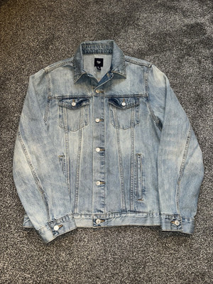GAP Jeansjacke Herren Größe Large Biker blau Knopf Retro distressed klassisch (11)