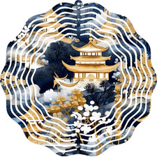 Asian Pagoda Wind Spinner 10 Metal Outdoor Garden Kinetic Yard Chinoiserie Decor