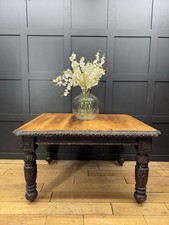Antique Carved Oak Dining Kitchen farmhouse Table / Victorian