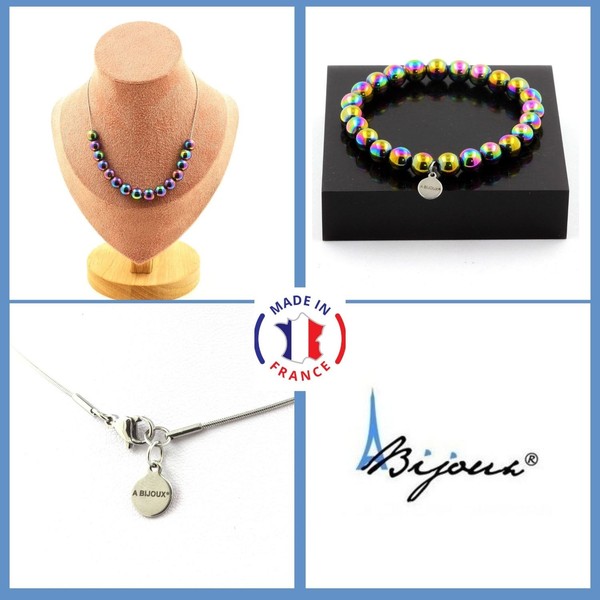 Mineralien Und Edelsteine. Schmuckset Armband Halskette 15 Perlen HäMatit-image