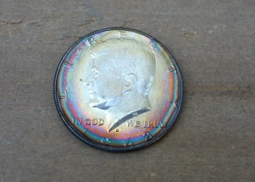 1968 D Kennedy Half Dollar 40% Silver Uncirculated Original Album Rainbow Toning