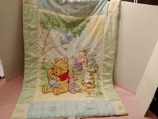 Vintage Disney Winnie The Pooh Crib Comforter Blanket Tigger Piglet Hunny Pots
