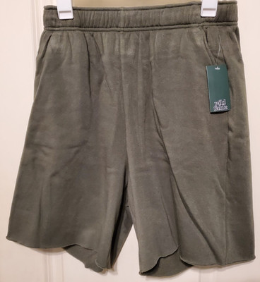 Wild Fable High Rise Pull On Drawstring Fleece Shorts Raw Hem Olive Green MEDIUM