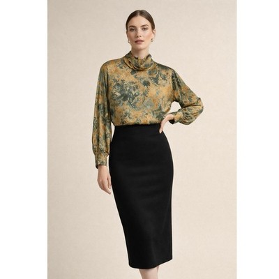 Liz & Me 100% Silk Blouse Top Women s Sz 18W Green & Gold Quiet Luxury