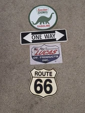 Metal Road Signs - Route 66, Sinclair Dino, One Way, Lucas Oil
